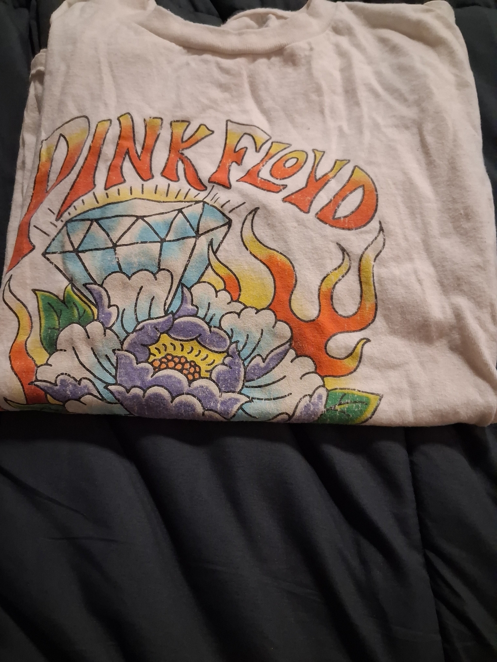 Ladies Pink Floyd Short Sleeve Tee with Orange, Blue and Purple Graphic